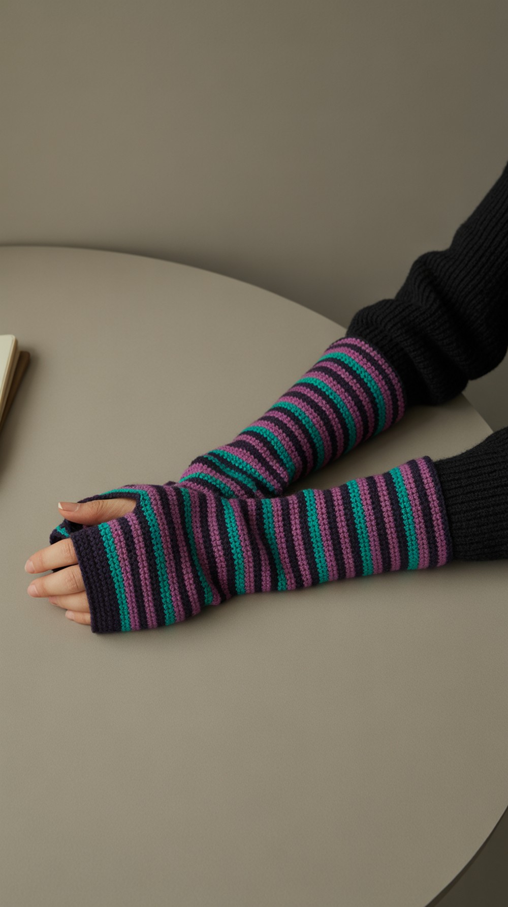 Stripy Sleeves Crochet Arm Warmers