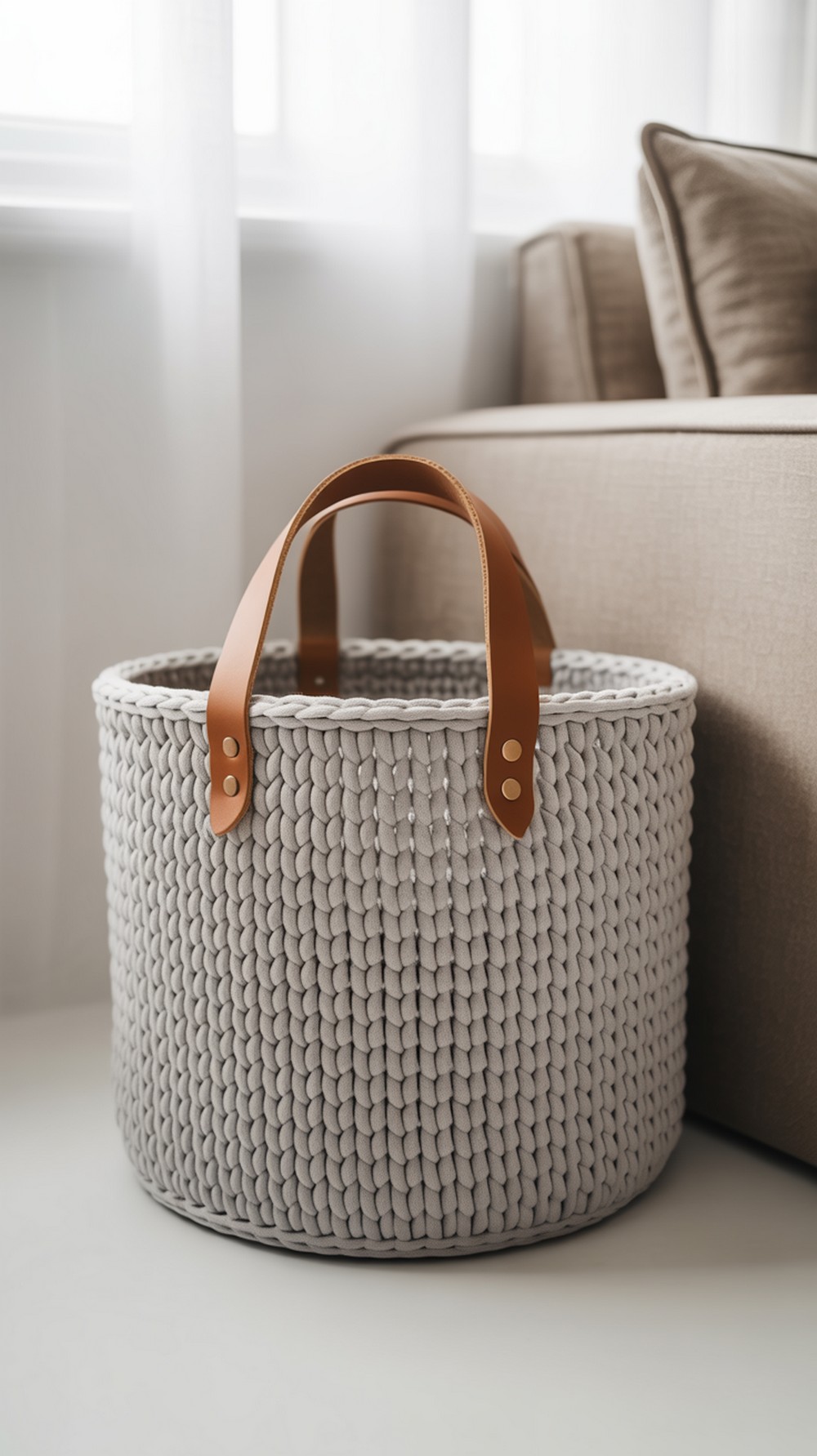 Waistcoat Stitch Leather-Handle Basket